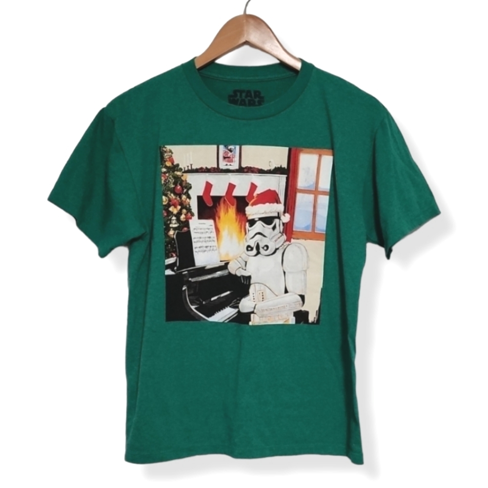 STAR WARS Storm Trooper Christmas Graphic Tee L 12 Boys Girls Kids Santa Hat - Picture 8 of 10